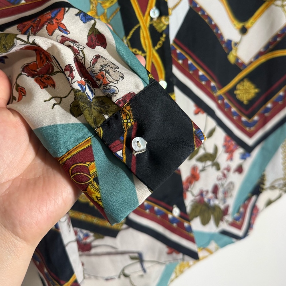 Zara Chain Patchwork Flowy Button Down Blouse - image 7